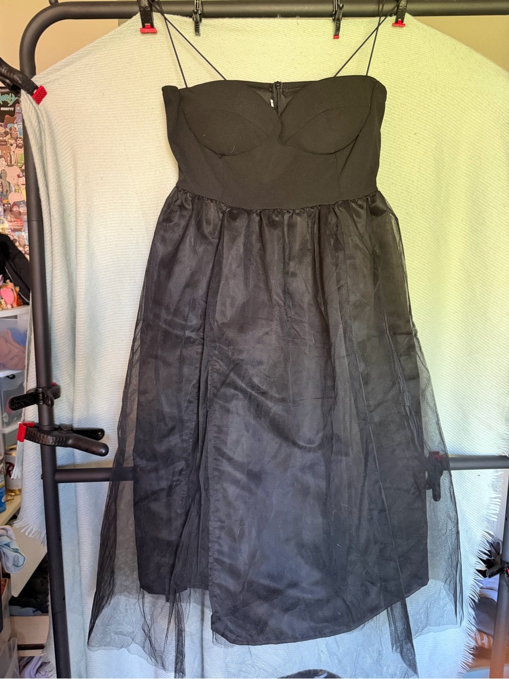Black Strapless Tulle Midi Dress - Classic Evening Style